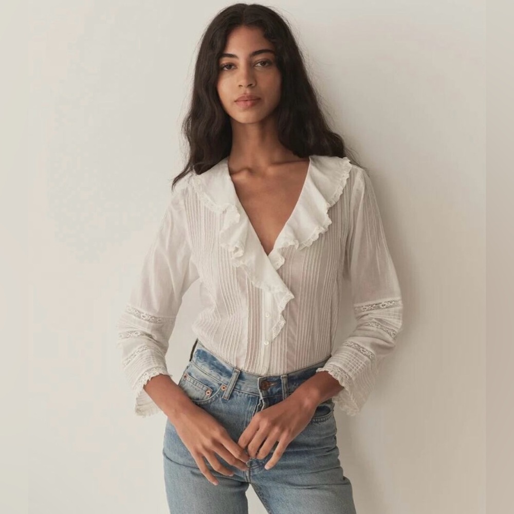 Doen White Ruffled Crop Top NWOT